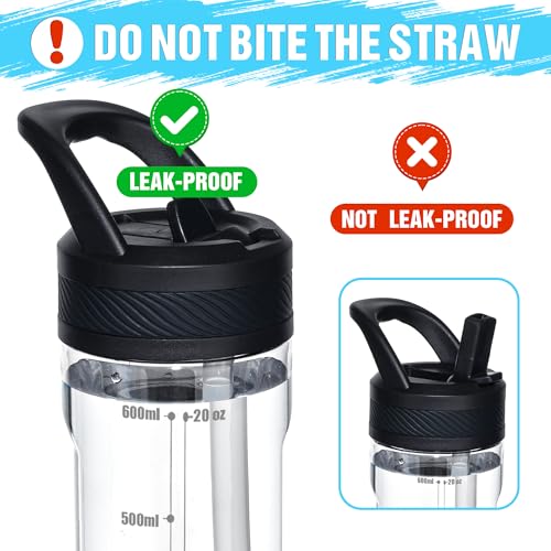 OLDLEY 20oz Kids Water Bottle with Straw, BPA-Free Tritan Water Bottle for School, Leakproof Clear Water Bottle with One Click Open, Measurement Scale, Cup Holder Friendly for Boys Girls,Clear - color: A-Clear