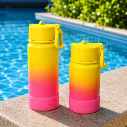 CHILLOUT LIFE 12oz Kids Insulated Stainless Steel Water Bottle with Leak Proof Straw Lid & 144 Stickers - color: Nectarine, style: 12 oz