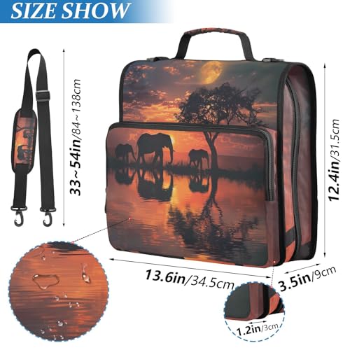 ALAZA Elephants at Sunset Zipper Binder 1.5 inch 3 Ring Binder Organizer with Shoulder Strap and Handle for Home Office Work