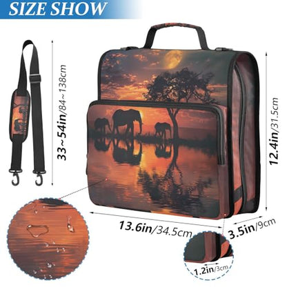 ALAZA Elephants at Sunset Zipper Binder 1.5 inch 3 Ring Binder Organizer with Shoulder Strap and Handle for Home Office Work