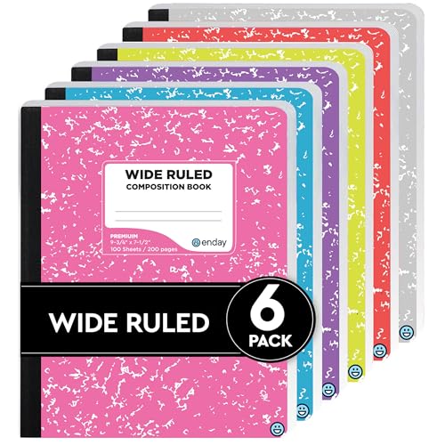 Enday Composition Notebooks Wide Ruled Paper, Colored Marble Composition Notebook Covers, 100 Sheets (200 pages) Composition Books, Marble Notebooks Wide Ruled For School (6 Pack - Assorted Colors Multicolor) - color: 6 Pack - Assorted Colors