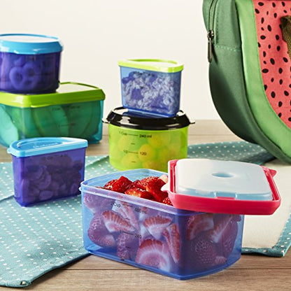 Fit & Fresh Kids' Reusable Lunch Box Container Set with Built-In Ice Packs, 14-Piece Healthy Lunch and Snack Kit, BPA-Free Microwave Safe, Portion Control - style: Multiconored