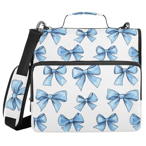 Pretty Blue Bow Zipper Binder with Shoulder Strap Bag 3 Ring Binder Organizer Large Capacity Multiple Compartments for School Office - color: Multicolored 19