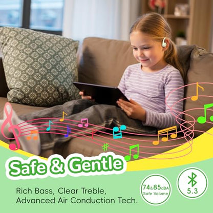 ANCwear Kids Open Ear Headphones for School & Sports, 85dB Safe Volume Bluetooth 5.3, 17g Lightweight Air Conduction, IPX6 Waterproof with Mic, Magnetic Charging, 10H Battery, Ages 5+ Beige - color: Beige