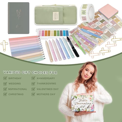 HRFGWDD Bible Study Supplies Kit for Women 96PCS Bible Journaling Kit with Bible Tabs for Women,Bible Highlighters and Pens, Bookmark, Journal, Bible Bag, Stationary Gift Set[Green] - color: 96PCS-GRENN