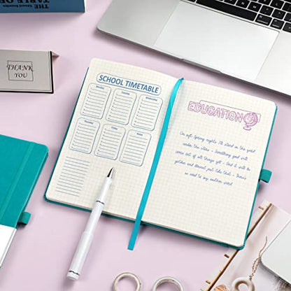 Graph Grid Paper Notebook/Journal - Classic Journal/Notebook with Ribbon Divider, Hardcover with Thick Paper, 5.3" x 8.26", Banded + Pen Holder +Inner Pocket - Cyan - color: Cyan, size: Grid