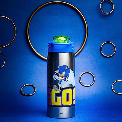 Zak Designs Sonic the Hedgehog Water Bottle for Travel and At Home, 19 oz Vacuum Insulated Stainless Steel with Locking Spout Cover, Built-In Carrying Loop, Leak-Proof Design (Sonic) - color: Sonic