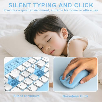Wireless Keyboard and Mouse Combo, Full-Sized Wireless Keyboard and Adjustable DPI Mouse, 2.4GHz USB Receiver, Silent Keyboard and Mouse for PC, Windows, MAC, Desktop, Laptop(Sky Blue-B) - color: Sky Blue-B