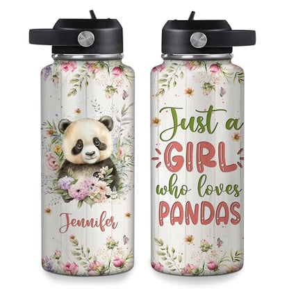Hyturtle Personalized Panda Water Bottle - Insulated Stainless Steel Bottle with Leak-Proof Lid 18oz 32oz - Floral Panda Gift for Women, Girls, Panda Lovers, Animal Lovers - Birthday & Christmas Gift - color: Panda