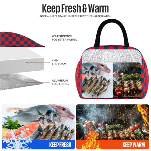 Lunch Bag Women/Men Lunch Box Women/Men (Dark blue+Red Checkerboard) | Spacious Lightweight Waterproof Sturdy Durable Great Value For Office Work School Picnic Travel - color: Dark blue+Red Checkerboard