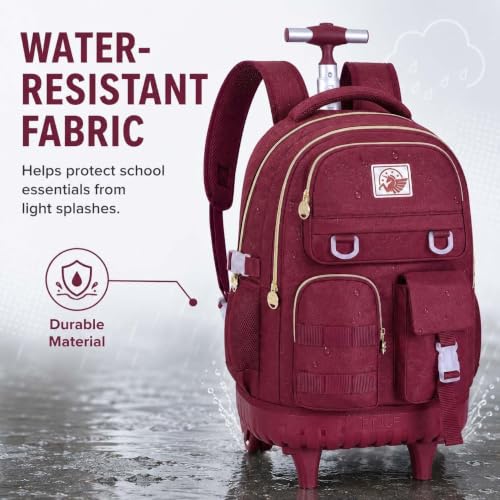 WZLVO Rolling Backpack for Girls Women, 21 inch Roller Wheels Backpacks for School, Water Resistant Wheeled Bookbag with Lunch Box - Red - color: Red