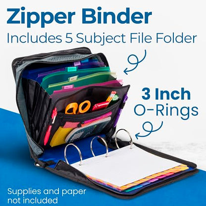 Case-it Binder File Folder 3-inch O-Ring Midnight Blue | 5-Tab Expanding | Zippered Pockets | With Handle and Strap | Pack of 6 - color: B Midnight Blue, size: 6 Pack