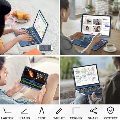 edaiser Swivel Keyboard Case for iPad Pro 11-inch M5 M4 (2025 2024) Blue | 360° Rotatable Protective Cover with Pencil Holder | Multi-Touch Trackpad | RGB Backlit | A3357 A3358 A3359 A2836 A2837 A3006 - color: Navy Blue, size: iPad Pro 11" (M4/M5)