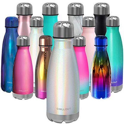 CHILLOUT LIFE 12oz Kids Insulated Stainless Steel Water Bottle, Leak Proof | Small Metal Water Bottle, Keeps Drinks Cold 24H & Hot 12H, Leak-Proof Screw Lid, Perfect for School, Travel & Sports - color: Holographic Sparkle