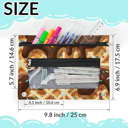 Chocolate Ice Cream Pencil Pouch for 3 Ring Binder Waffle Cookies Pencil Case Bag with Clear Window Zipper Pockets for Kids Girls Boys Students School College Supplies 2 Pack - color: Black