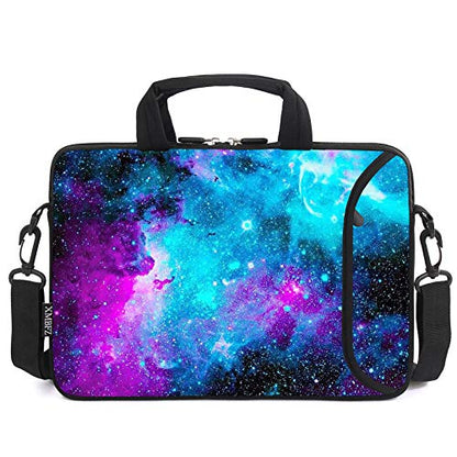 15.6" laptop sleeve chromebook case adjustable shoulder strap with handle accessory pocket (Blue galaxys) - color: Blue Galaxys