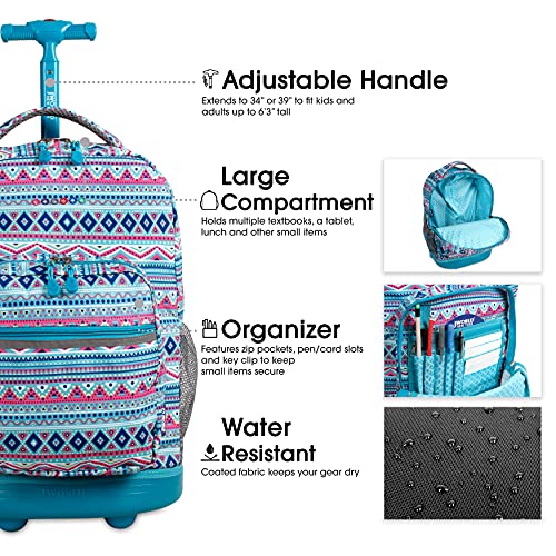 J World New York Sunrise Rolling Backpack Backpack, MINT TRIBAL - color: Mint Tribal