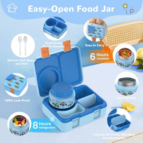 Bento Lunch Box for Kids Adult, Leakproof 3-4 Compartment Bento Box Set with Insulated Food Jar,Water Bottle, Lunch Bag, School Lunch Container for Toddler Teen Girls Boys Ages 3+(Vehicle) - color: Off-Road Vehicle
