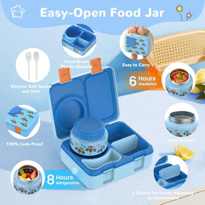 Bento Lunch Box for Kids Adult, Leakproof 3-4 Compartment Bento Box Set with Insulated Food Jar,Water Bottle, Lunch Bag, School Lunch Container for Toddler Teen Girls Boys Ages 3+(Vehicle) - color: Off-Road Vehicle