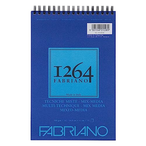 Fabriano Honsell 19100642 19100642-Fabriano Mix Media Spiral Pad 1264 300 g/m² DIN Natural White Medium Grain Paper Acid Suitable for All Different Techniques White A5 15 Sheets - size: A5, style: Mixed Media