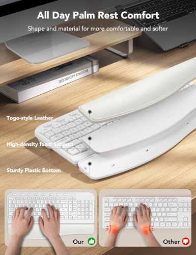 SABLUTE Wireless Keyboard and Mouse Combo with Ergonomic Wave Key | Leather Soft Palm Rest, 2.4G Full Size, 6-Button Mouse, 4-Level DPI, USB-A/C, MA12 Set for PC, Laptop, Windows, macOS (White） - color: Cloud White
