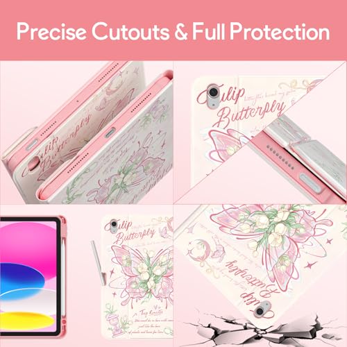 YBING Keyboard Case for iPad 10th Gen 10.9 inch(2022) & 11th Gen(A16, 2025), Painted Patterns Detachable Keypad & Rotatable Magnetic Case with Pencil Holder (Butterfly Pink) - color: Butterfly Pink