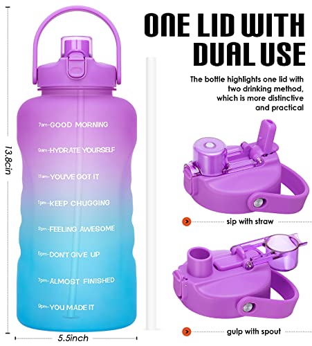 HydroPal 1 Gallon Water Bottles with Straw, 128 oz Water Bottle BPA Free Innovative 2-IN-1 Lid Gym Bottle with Times to Drink Motivational, Large for Sports Fitness Camping Water Jug （13.8X5.5 inch） - color: Jacaranda