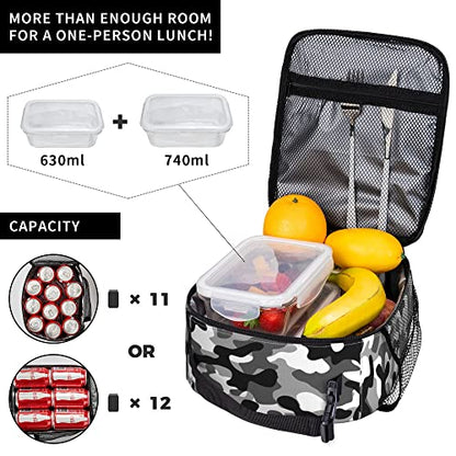 Black Camo Lunch Bags For Men Women Boys Girls Reusable Tote Lunch Bags For Office Work School Picnic Camping Thermal Insulation And Cold Preservation - color: Black Camo