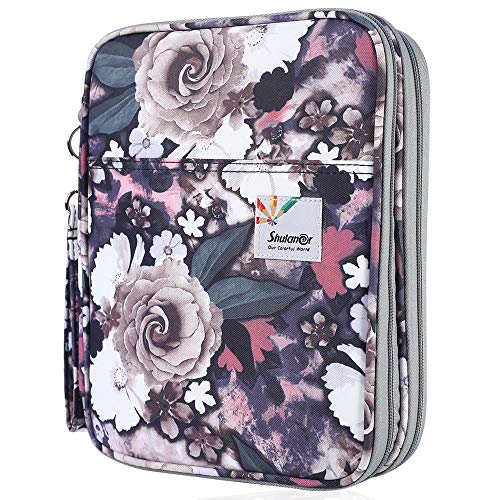 Colored Pencil Case Slot Holds 192 Pencils or 144 Gel Pens with Zipper Closure Large Capacity Polyester Pen Organizer for Marker Watercolor Coloring Pencil Gel Pen - color: Gray Rose