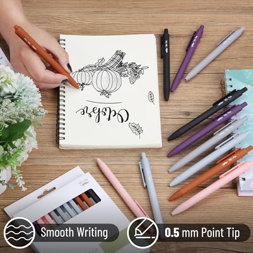 Mr. Pen- Retractable Gel Pens, 12 Pack, Black Ink, Earthly Neutrals Barrel | Fine Point 0.5mm, Fast Dry, Smooth Writing, Cute Pens for Drawing, Writing Planner and School Supplies - color: Earthly Neutrals Barrel, Black Ink, size: 12 Pack