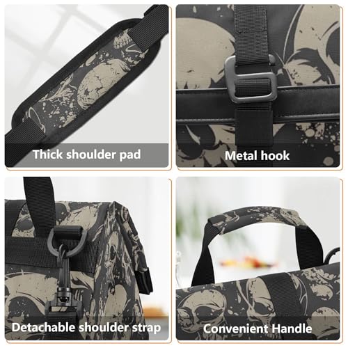 MNSRUU Insulated Lunch Bags Women Men, Grunge Skulls Portable Reusable Thermal Meal Tote Cooler Bag Organizer, Adjustable Shoulder Strap, Handle - color: Skulls 021