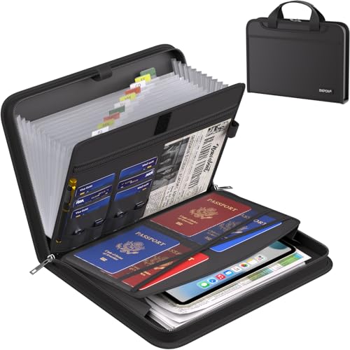 ENGPOW Accordion File Organizer, Fireproof Expanding File Folder with 13 Pockets Document Organizer with Handle & Labels, Portable Home Travel Safe Storage for Letter A4 Files and More, Black - color: Black, style: 13 Pockets