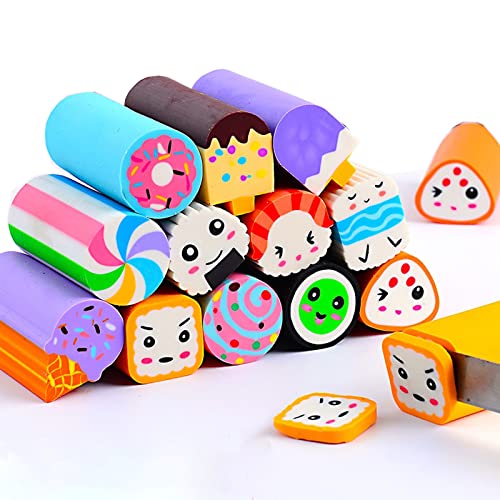 Food Erasers 12 Pack Sushi Desserts Desk Pet Erasers for Kids Cute Fun School Supplies Prize Gifts Party Favors - style: Sushi