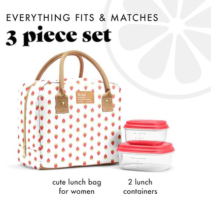 Fit & Fresh Bloomington Lunch Bag for Women - Insulated Large Lunch Box for Work with Containers, Leak-Resistant, Stain-Resistant, Zipper Closure, Strawberry - color: Strawberry