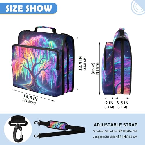 Tree 2-inch 3 Ring Zipper Binder with Shoulder Strap Holds 14 Inch Laptop for Students and Office - color: Rainbow Tree