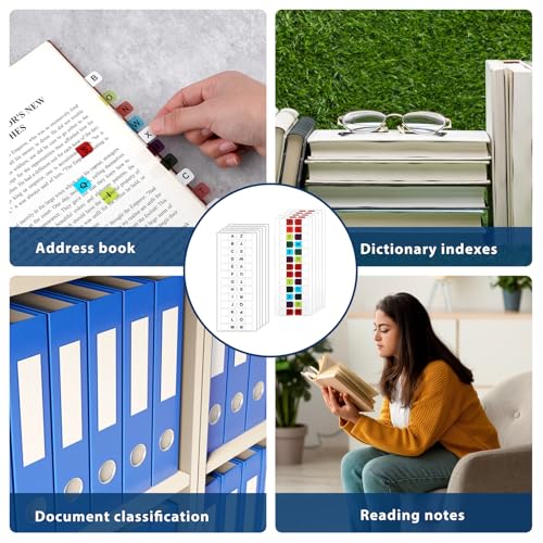 A-Z 26 Alphabet Tabs Self Adhesive White and Coloful Letters Tab Sticky Small Alphabetical A-Z Page Index Tab, 260 PCS Alphabet Tabs for Notebooks Filing Dictionary Files