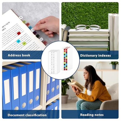 A-Z 26 Alphabet Tabs Self Adhesive White and Coloful Letters Tab Sticky Small Alphabetical A-Z Page Index Tab, 260 PCS Alphabet Tabs for Notebooks Filing Dictionary Files