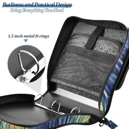 3 Ring Binder Zipper Binders Van Gogh Starry Sky Black Cat Expanding File Folder Bag with Shoulder Strap