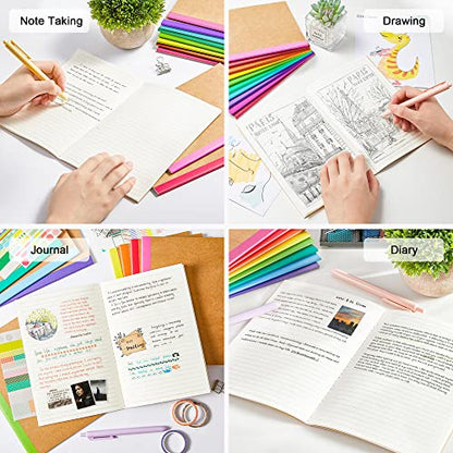 feela 48 Pack Composition Notebooks Bulk, Kraft Cover Lined Blank College Ruled Composition Travel Journals with Rainbow Spines For Women Students Business, 60 Pages, 8.3”x 5.5”, A5, 8 Colors - color: 8 colors X6
