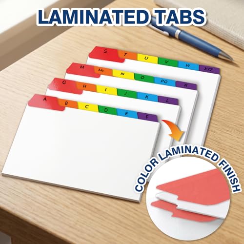 Chell 5"x8" Index Card Dividers, A-Z Tabbed, with Blank Stickers, 1 Set | Bright Colors, Heavyweight, Made of 110 lb. Cover Weight Paper, Alphabetical, Blank Stickers - size: 5"x8"