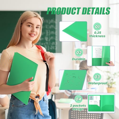 Gueevin 100 Pack Plastic Folder with Pockets, 2 Pocket Folders, Plastic Glossy Folders Fit Letter Size Paper, Heavy Duty Durable File Folder with Business Card for Home Office School (Green) - color: Green