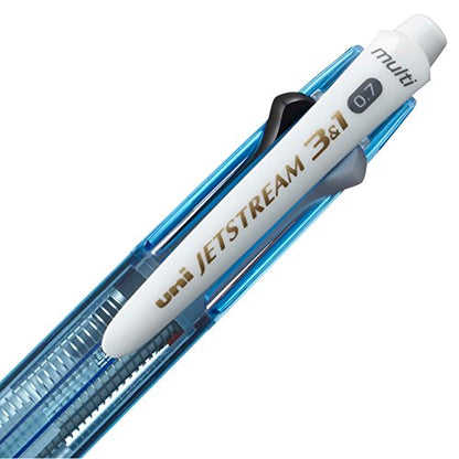Uni Jetstream Multi Pen 3and1, 0.7mm Ballpoint Pen (Black, Red, Blue) and 0.5mm Mechanical Pencil, Sky Blue Body (MSXE460007.8) - style: Sky Blue Body