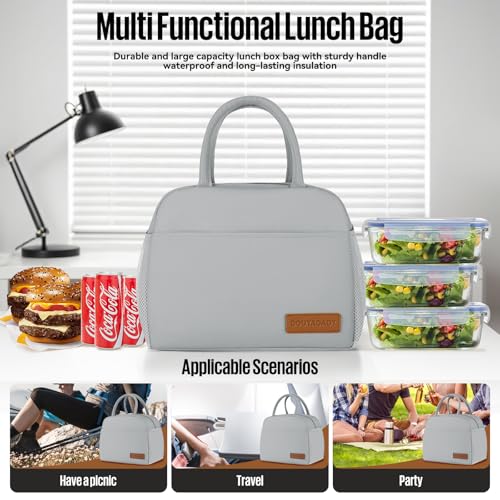 douyadady Lunch Bag&Box Women/Men Insulated&Reusable | Spacious Lightweight Waterproof Sturdy Durable Great Value For Office Work School Picnic Travel - color: Gray