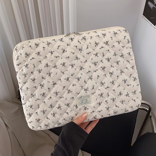 14 inch Maple Leaf Soft Pad Tablet Bag Embroidery Puffy Protective Case Shockproof Cute Quilted Laptop Sleeve Commute Work Study Bag - color: Black Leaf