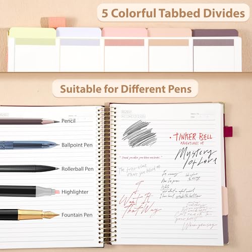 Yoment Hardcover Spiral Notebook 8.5" x 11" Leather 5 Subject Notebook College Ruled with Dividers Tabs 300 Pages Large Spiral Journal Notebooks for Work School Note-Taking Business, Burgundy - color: Burgundy