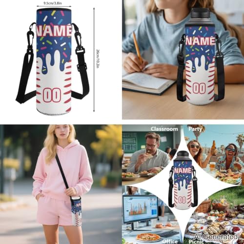 Personalized Baseball Drip School Backpack Kids Bookbag for Boys Girls,Custom Text Name Number 4 Piece Navy Ice Cream Baseball Backpacks with Lunch Box, Pencil Case & Water Bottle Sleeve - color: X-custom