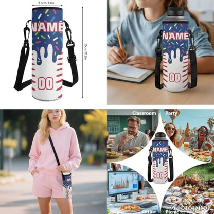 Personalized Baseball Drip School Backpack Kids Bookbag for Boys Girls,Custom Text Name Number 4 Piece Navy Ice Cream Baseball Backpacks with Lunch Box, Pencil Case & Water Bottle Sleeve - color: X-custom