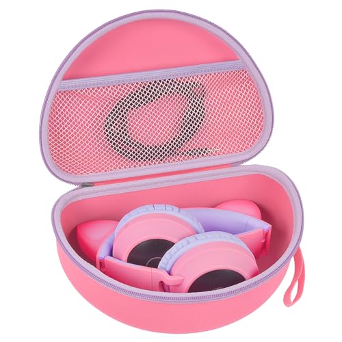 PAIYULE Kids Headphones Case for iClever for Riwbox CT-7S/CT-7, for Candy Headphone with Ear, Hard Shell Protective Case with Accessory Pocket for Travel, School (Box Only) - color: Rose red