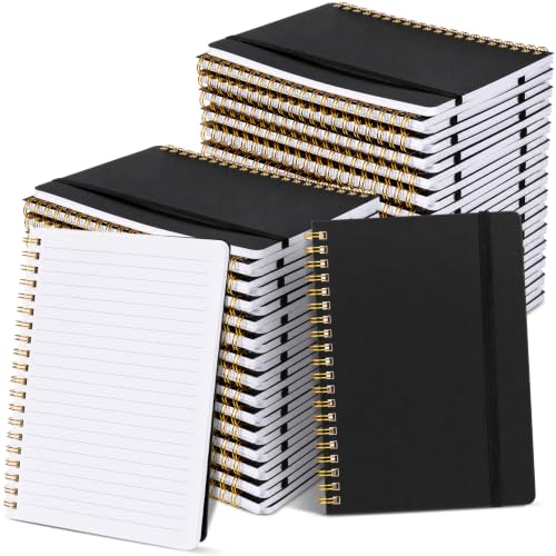 Watersay 30 Pcs Small Spiral Notebooks A6 with Straps, Multicolor 5" x 7" Pocket Notebooks Mini Lined Journals 50 Sheets for Back to School Supplies Students Rewards Office Gifts (Black) - color: Black