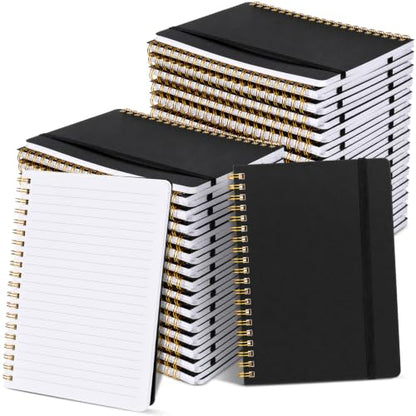 Watersay 30 Pcs Small Spiral Notebooks A6 with Straps, Multicolor 5" x 7" Pocket Notebooks Mini Lined Journals 50 Sheets for Back to School Supplies Students Rewards Office Gifts (Black) - color: Black